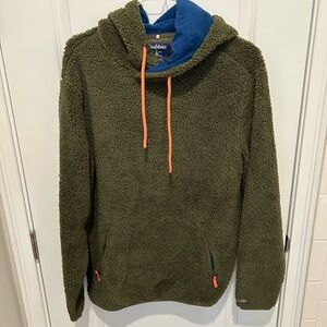 Sherpa Olive Green Hoodie with Blue Lining